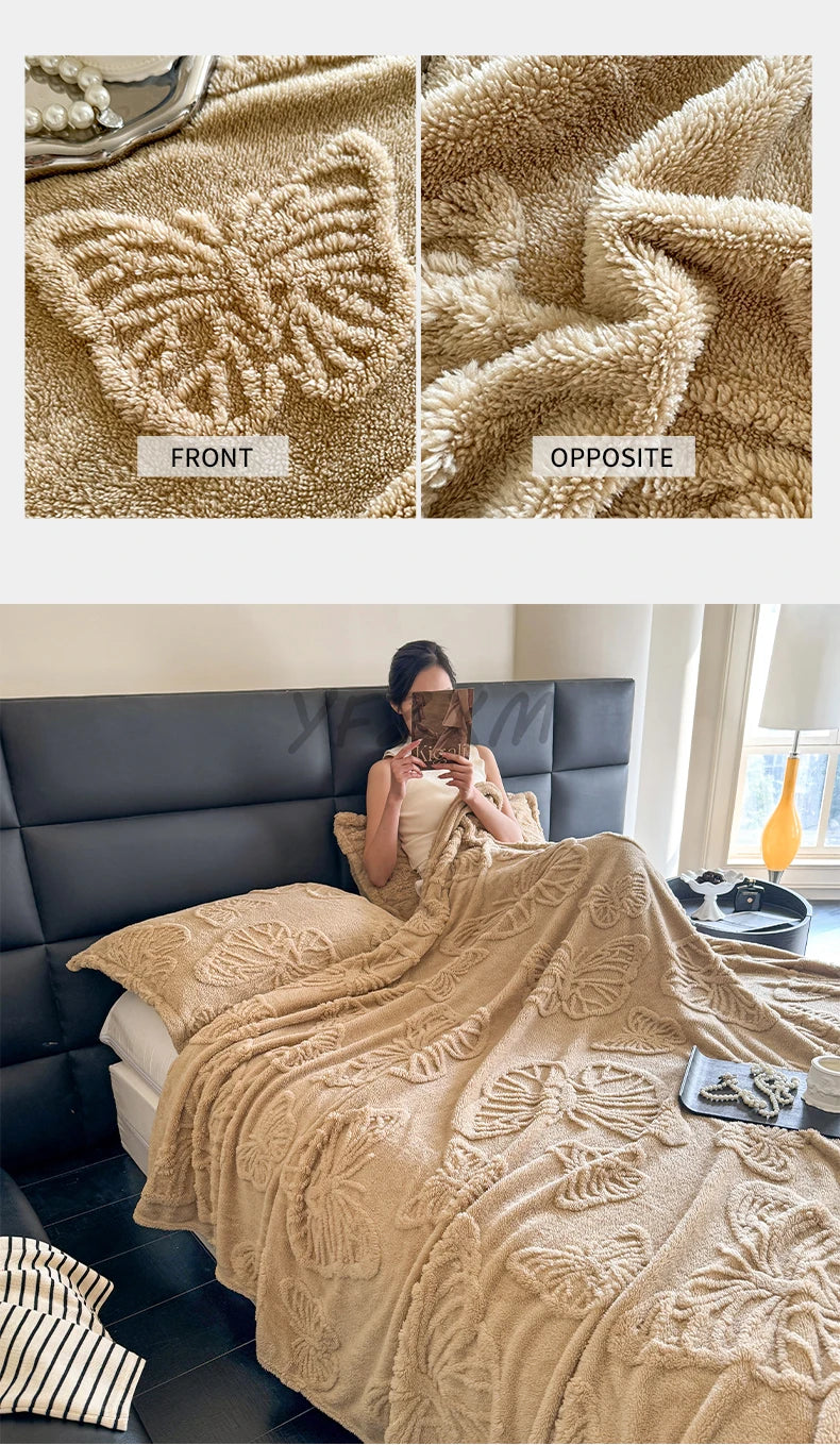 Coral Fleece Blanket with 3D Butterfly Pattern - Soft & Warm