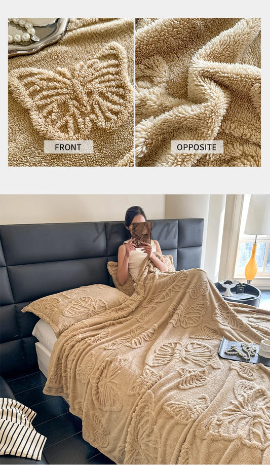 Coral Fleece Fabric Autumn Blanket with Exquisite 3D Butterflys Soft Comfortable Warm Winter Sofa Blankets Four Seasons Blanket