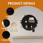 Round Wooden Wall Key Holder with Floating Shelf & 6 Hooks