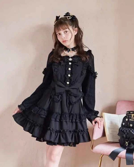 Japanese Liz Dresses Women Autumn New Girl's Sweet Cute Bud Mini Series Mass Production Angel Small Cake Dress Bow Lolita Dress