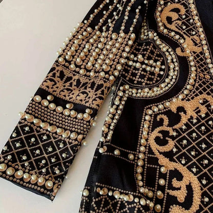 Pearl Embroidery Female Jacket, Full Sleeve Slim Jackets, V Neck, Hidden Button Print Suit, Large Size, Fall Fashion SS69