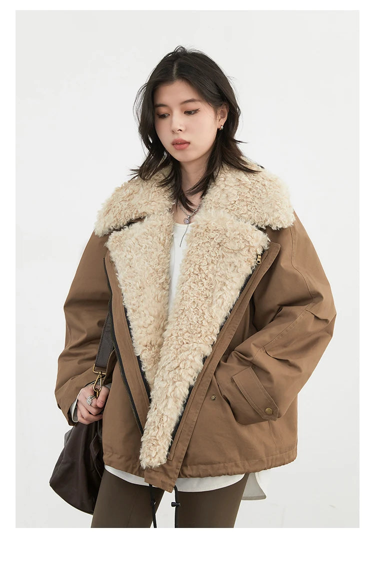 CHIC VEN Women's Cotton Motorcycle Jacket - Loose Casual Autumn Winter