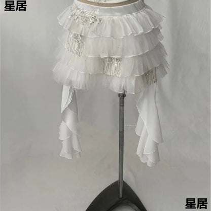 Kpop Singer Sexy Rhinestones Sling Tops Irregular Ruffled Skirts Stage Performance Outfits Women Nightclub Dj Jazz Dance Costume