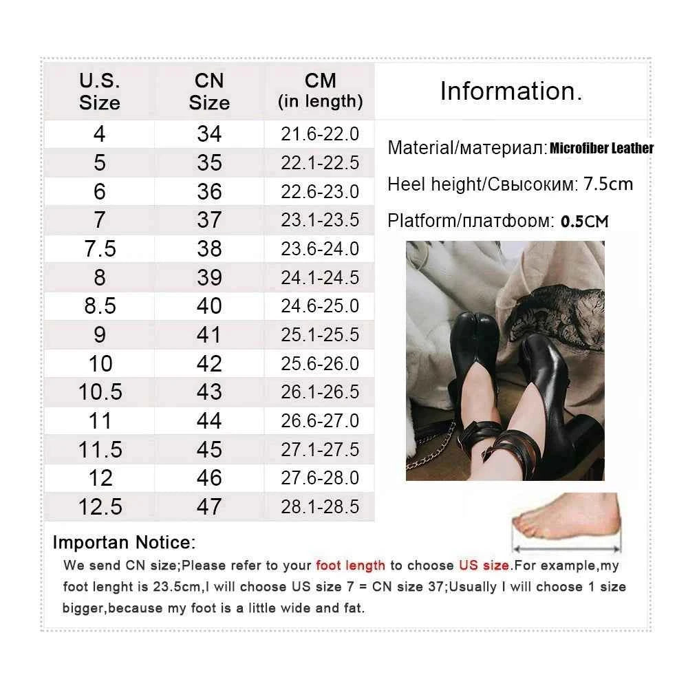 Split Toe Ninja Tabi Pumps Women Ankle Strap Buckle Round Heel High Heels Party Shoes Women zapatos de mujer chaussure femme