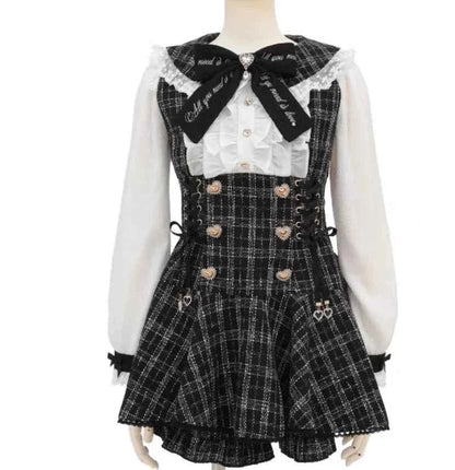 Japanese Mine Mass-Produced Short-Sleeve Shirt Dress Shorts Set Women Sweet Liz Doll Collar Bow Shirt Dress Two-Piece Suit