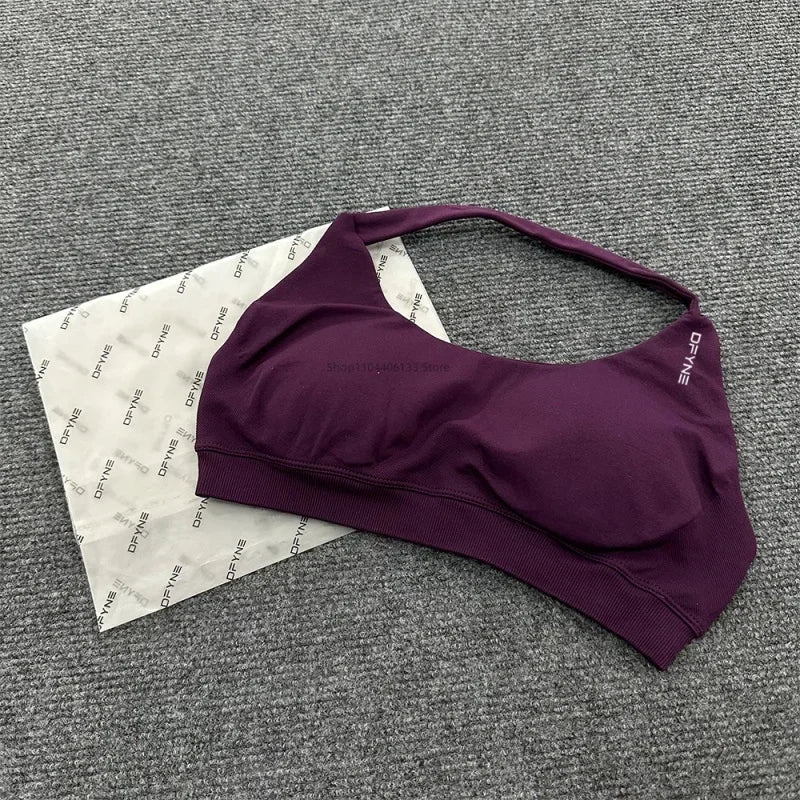 Dfyne Impact Sports Bra Women Seamless Halter Neck Strap Bras with Logo Padded Open Back Yoga Bra Medium Support Gym Crop Top SS69 21.69 DF6-6017 / M