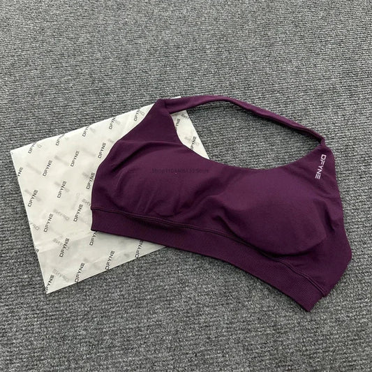 Dfyne Impact Sports Bra Women Seamless Halter Neck Strap Bras with Logo Padded Open Back Yoga Bra Medium Support Gym Crop Top SS69 21.69 DF6-6017 / M