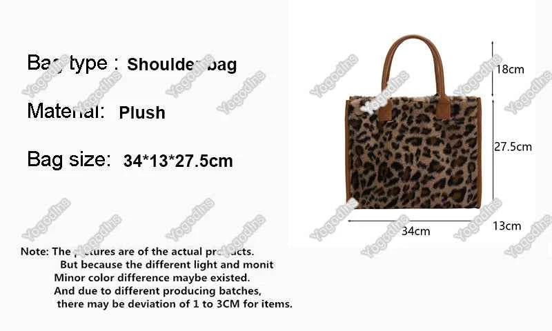 Winter Faux Fur ,Leopard Print Designer Shopper Totes, Fashion Soft Plush Women Shoulder Bags, Large Capacity Handbags and Purse