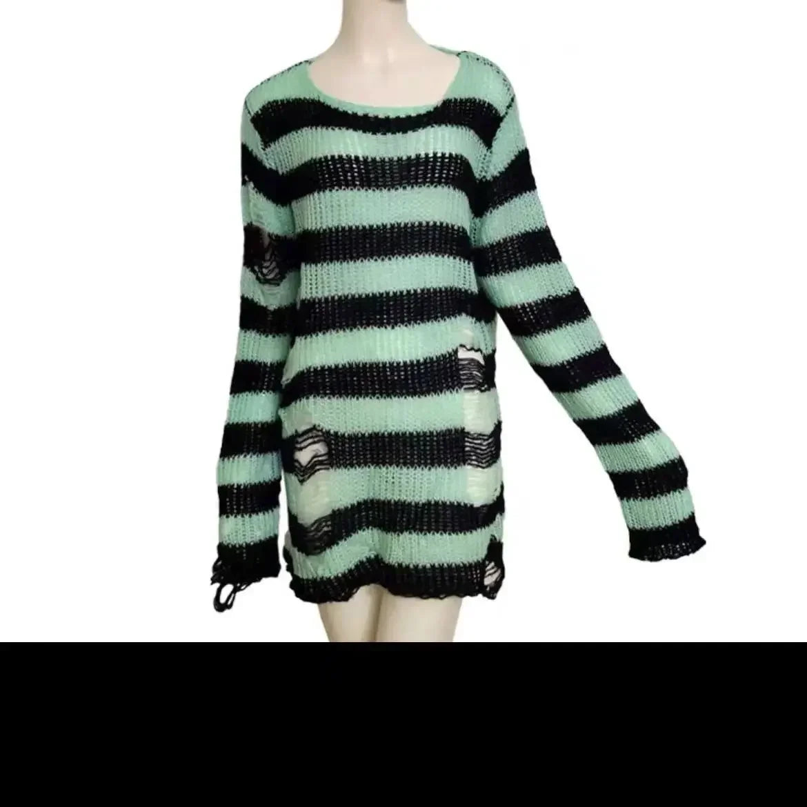 New Women's Punk Gothic Oversized Pullover Sweater Striped Hollow out Cool Harajuku Aesthetics Spring Autumn