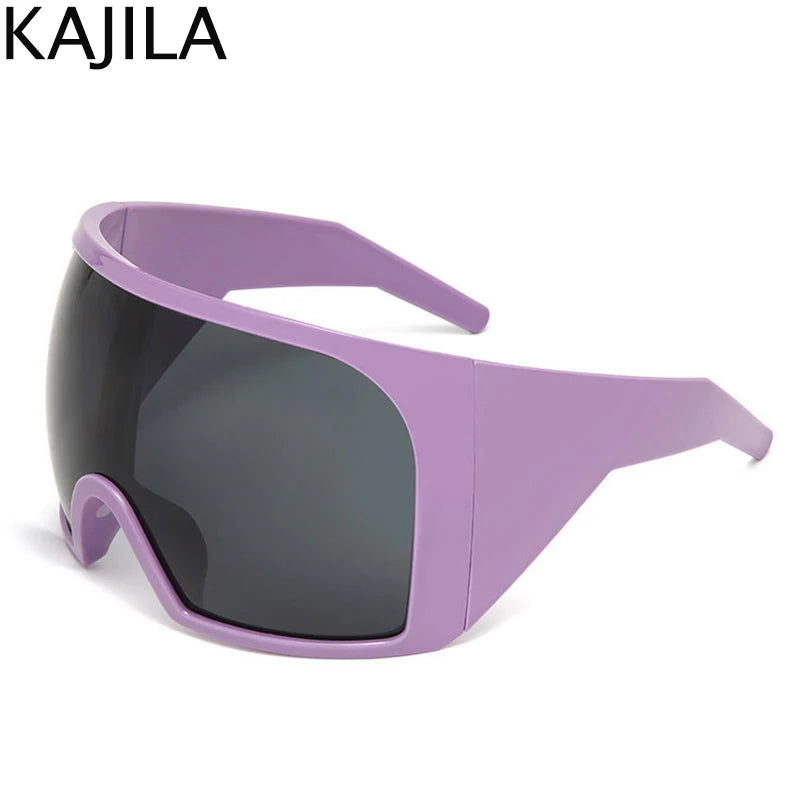 Oversized Punk Shield Sunglasses Women Men Big Frame 2024 Luxury Brand Steampunk Mask Sun Glasses For Ladies Sports Goggle UV400 SS69 8.69 C14 Purple Gray / FK-12121