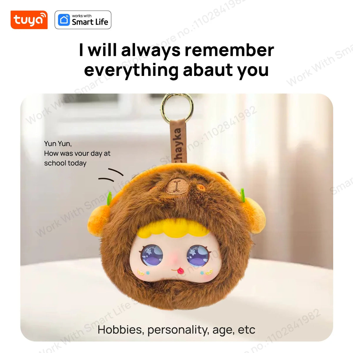 SS69 Tuya Smart AI Plush Robot with LED Eyes and Voice Control, USB Rechargeable