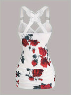 2024 spring and summer Europe and the United States new women's rose print pleated suspenders butterfly lace cross vest. SS69
