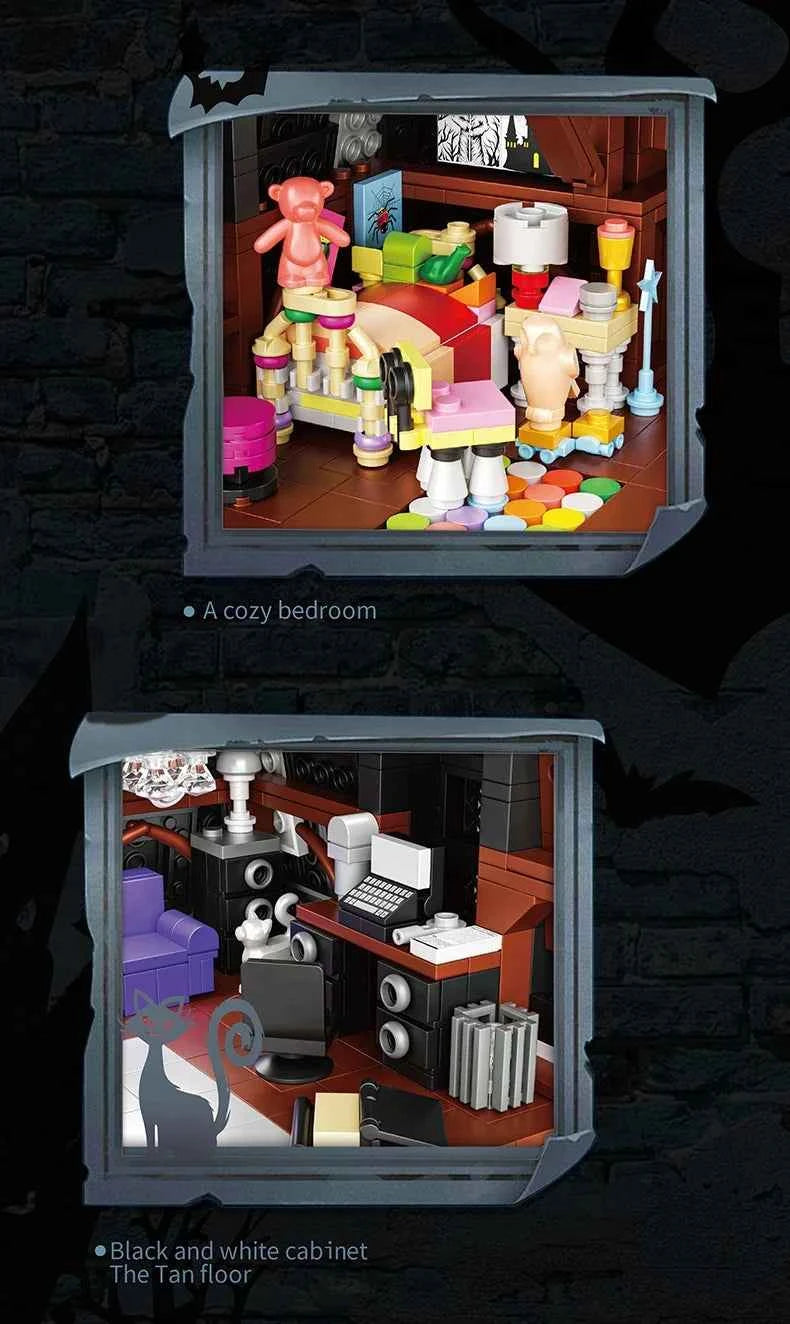 2419PCS Wednesday Adams House Building Blocks Darkness Villa Model Bricks Desktop Decoration Diy Toys For Kids Holiday Gifts