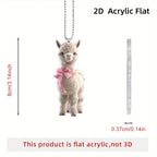 1 Cute Alpaca Acrylic Keychain 2D Graphic Design with Pink Bow Perfect for Car Rearview Mirror Home Decor PendantCarDecorations SS69