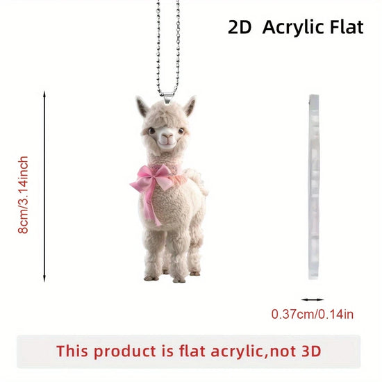 1 Cute Alpaca Acrylic Keychain 2D Graphic Design with Pink Bow Perfect for Car Rearview Mirror Home Decor PendantCarDecorations SS69