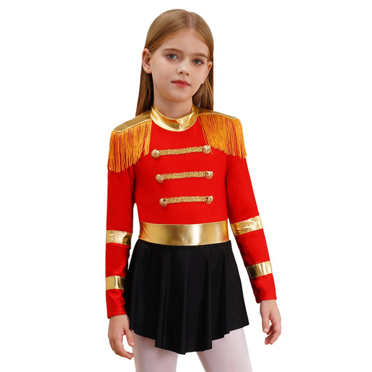 inlzdz Women's Circus Ringmaster Costume Sequin Tassel Leotard Dress