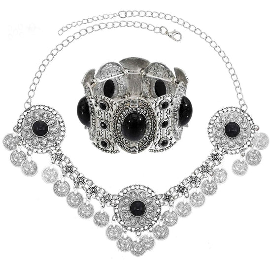 Traditional Kazakhstan Ethnic Coins Bracelet Hair Accessories  for Women Vintage Nepalese Tibetan Clothing Headwear Jewelry Set