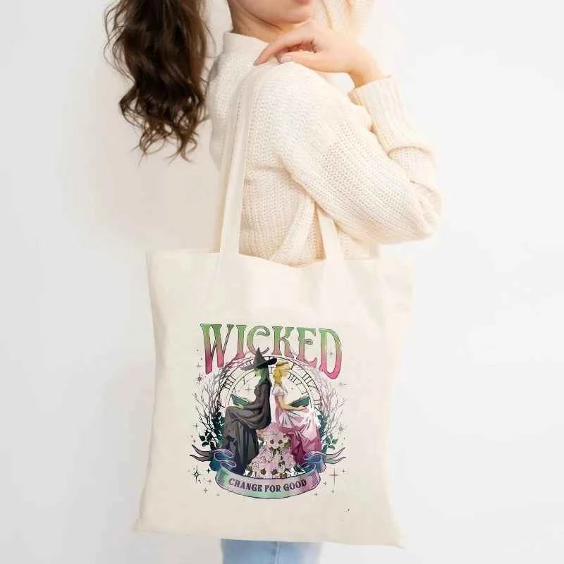 Wicked The Musical Canvas Tote Bag Glinda Elphaba Inspired Musical Lover Gifts Shopping Bag Musical Theater Fans Gift Handbag
