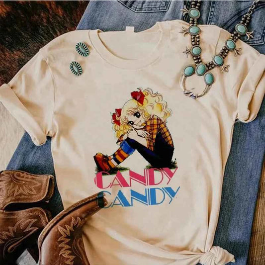 90s Kawaii Candy Candy Anime Summer Top Tshirt Femen Print T Shirt Grunge Anime Manga T Shirt Top Tees Graphic Aesthetic