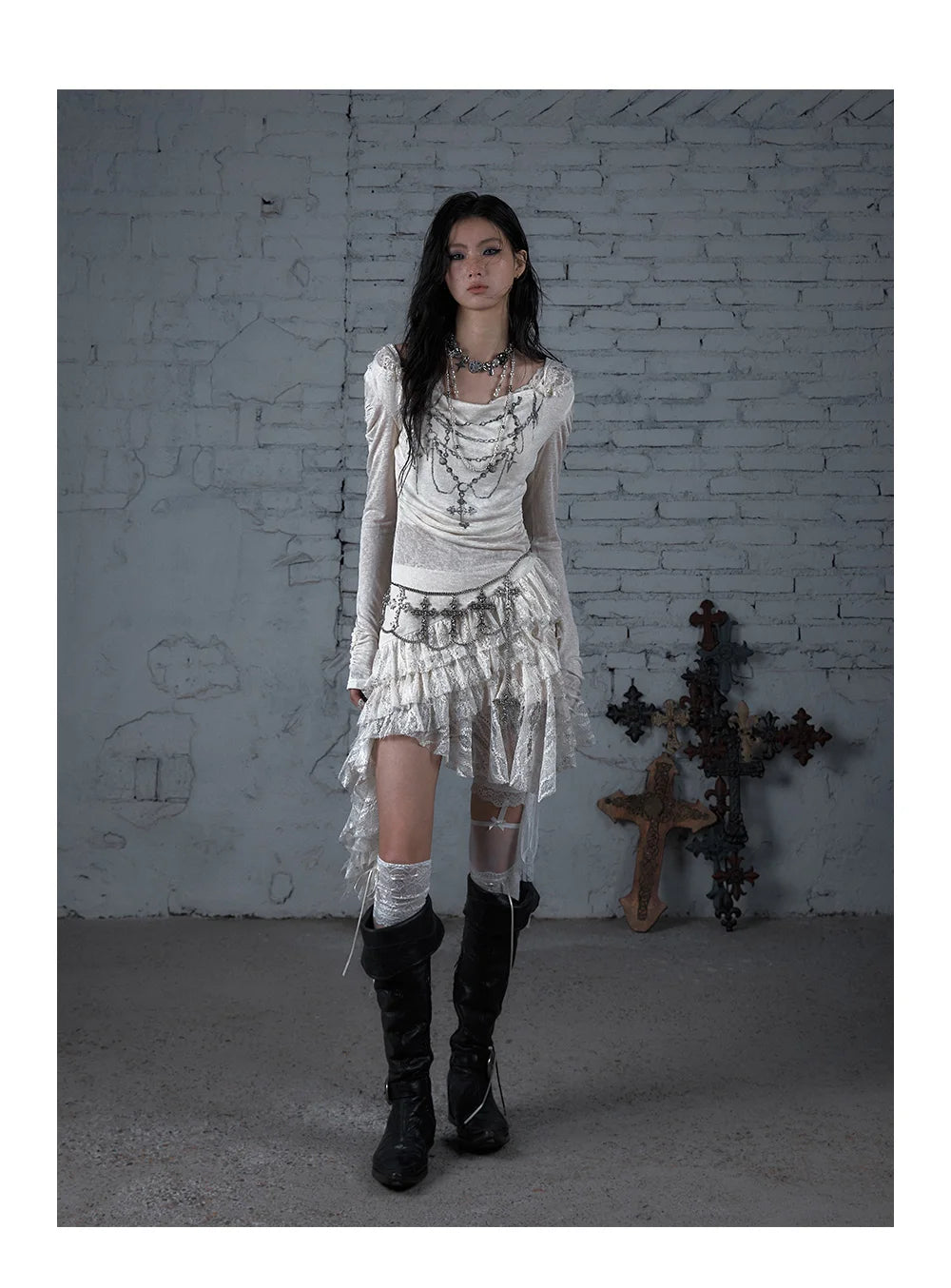 NO ROMANCE Fairy Sexy Punk Printing Half Transparent Lace Patch Knitted Long Sleeve Hooded Dresses Rock Gothic Design Vestidos SS69