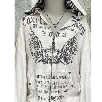 ey Zipper Hoodie ex Loose Lazy Sle High Street Retro American Letter Print Long Sve Sweatirt Autumn Winter Coat SS69