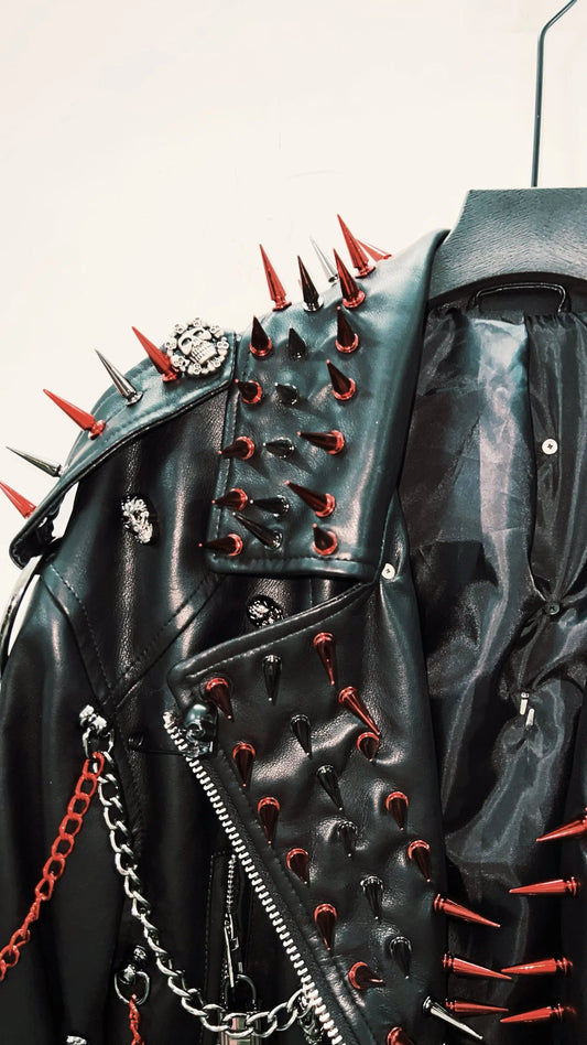 vintage Leather jacket Gothic Leather jacket Punk Leather jacketoversizeLeather jacket Rivet Leather jacket skull Leather jacket SS69