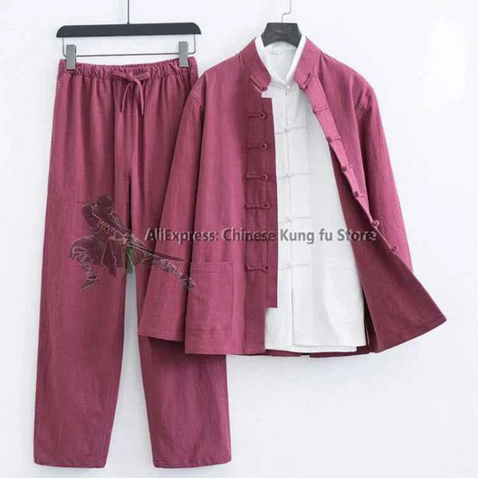 3 Pieces Cotton Linen Kung fu Wing Chun Suit Tai Chi Uniform Martial arts Wushu Jacket and Pants Tang Clothes