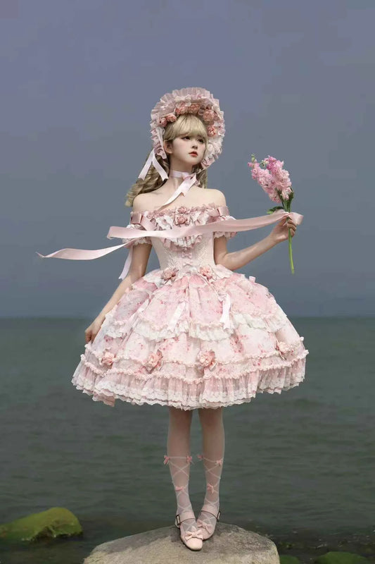 Original Heavy Birthday Party Lolita Puffy Dress Sweet Girls Back Big Bow Tail Vintage High-end Women's Elegant OP Dress