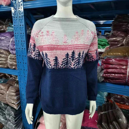 Spring Knitted Women's Sweater O-neck Long Sleeve Casual Loose Sweater Elegant Trendy Print Female Winter Fashion Ladies Clothes