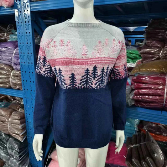 Spring Knitted Women's Sweater O-neck Long Sleeve Casual Loose Sweater Elegant Trendy Print Female Winter Fashion Ladies Clothes