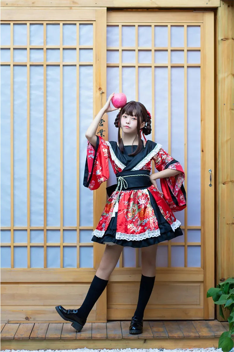 Traditional Japanese Kimono Dress for Women - Printed Pink