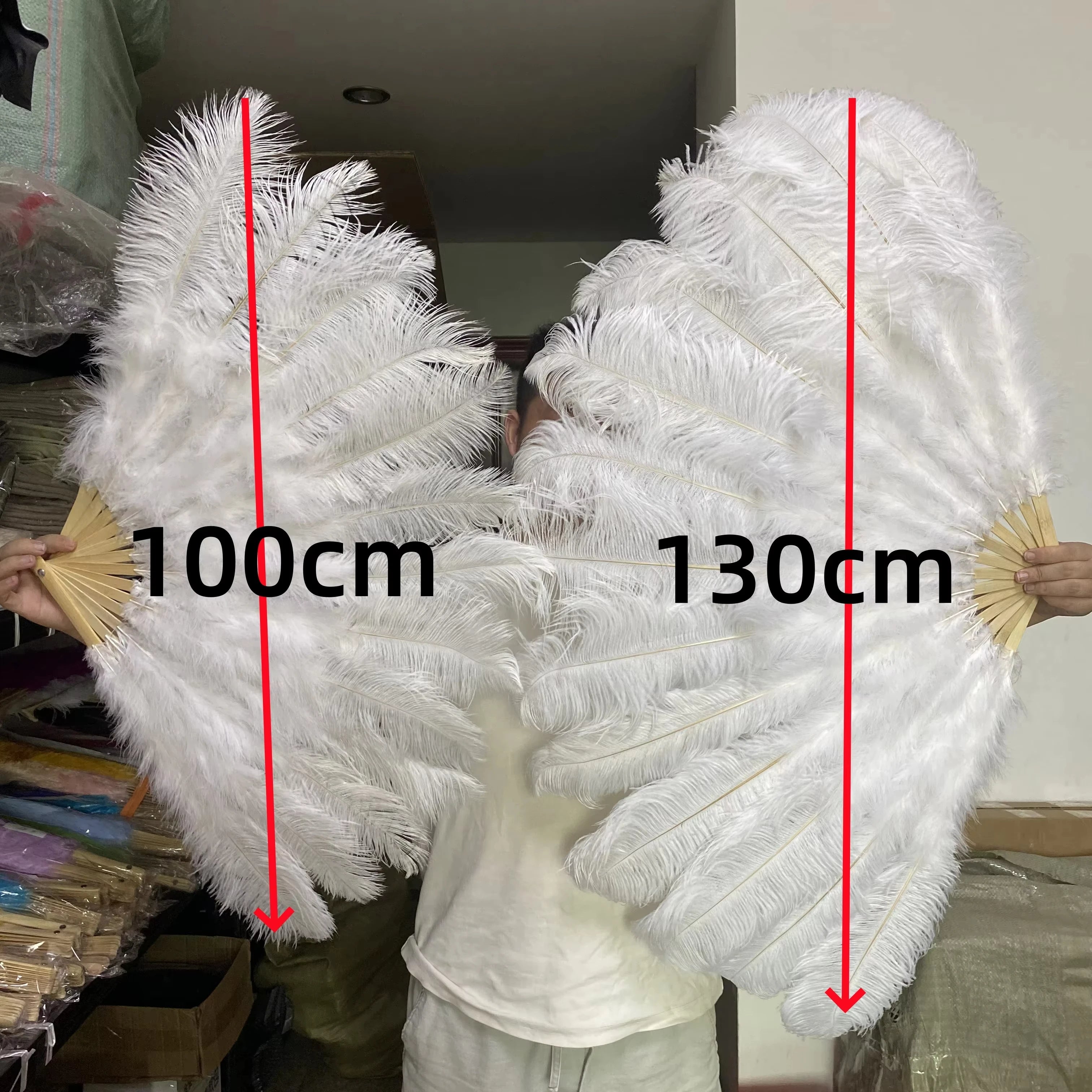 Large Ostrich Feather Fan 130cm - Carnival & Stage Performance