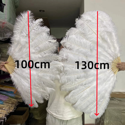 Handheld Big White Ostrich Feather Fan 100CM 130CM Feathers for Carnival Stage Performance Belly Dance 13 Bone Crafts Fan