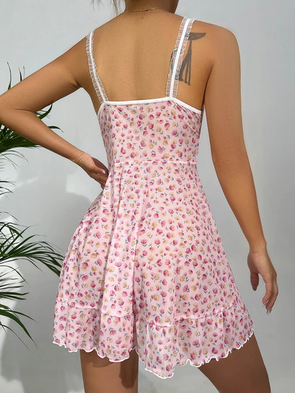 Summer Pink Pajama Sexy Dress Floral SS69