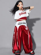 Girls Shiny Crop Top & Joggers Street Dance Set