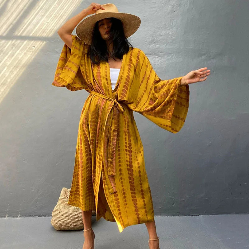 Tie Dye Kimono Swimsuit Cover-Up for Women - Flowy Rayon Beach Dress