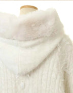 Autumn and Winter Japanese Liz Furry Knitted Cape Coat Sweet Girls Women Mine Series Cute Bow Princess Hooded Kawaii Lolita Coat