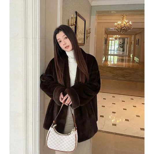 Winter Womens Real Mink Fur Coat High Quality V-neck Fur Jackets for Women New in Outerwears Luxury Clothes 2024 шуба женская