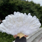 Handheld Big White Ostrich Feather Fan 100CM 130CM Feathers for Carnival Stage Performance Belly Dance 13 Bone Crafts Fan