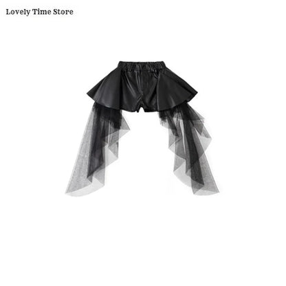 Girls Silver Shiny Crop Top and Ribbon Skirt Hip Hop Dance Streetwear Set