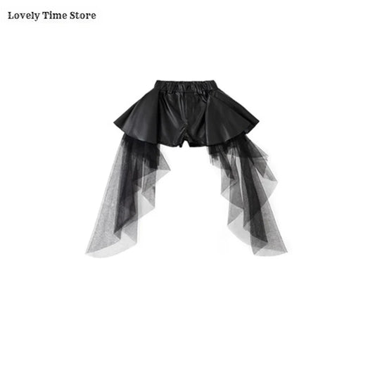 Girls Silver Shiny Crop Top and Ribbon Skirt Hip Hop Dance Streetwear Set