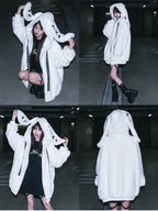 Mauroicardi Women's Black Faux Fur Coat with Bunny Ears