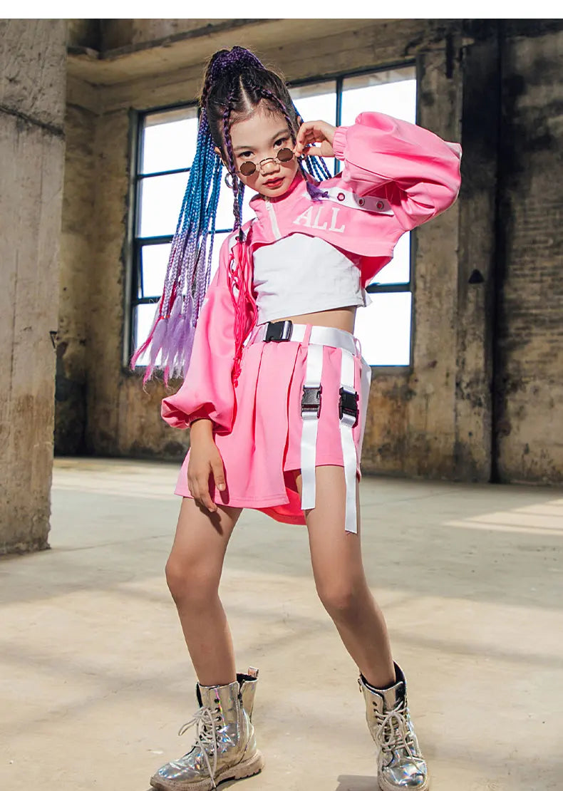 ZZL K-pop Stage Girls' Fashionable Outfit Jazz Dance Performance Suit Kids Hip-hop Fashion Costume Cool Children's Runway Wear SS69
