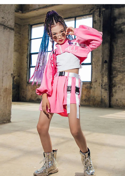 ZZL K-pop Stage Girls' Fashionable Outfit Jazz Dance Performance Suit Kids Hip-hop Fashion Costume Cool Children's Runway Wear SS69