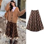 Elegant High Waist Retro Plaid Skirt Winter Autumu Classical High Waist Long Skirt Slim Fit Preppy Style A-line Half Dress Party