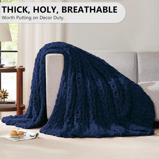 JUANNAI Handmade 100% Cotton Chunky Knit Throw Blanket for Bed and Couch