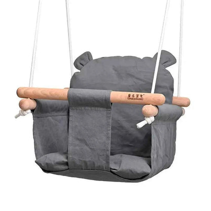 Baby Canvas Swing Chair Hanging Wood Children Kindergarten Toy Outside Indoor Small Basket Beige Swinging Rocking Chair Baby Toy