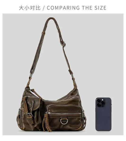 Vintage Multiple Pockets Women Shoulder Bags Luxury Washed Pu Leather Crossbody Bag Retro Motorcycle Bag Y2K Sac for Girls 2024