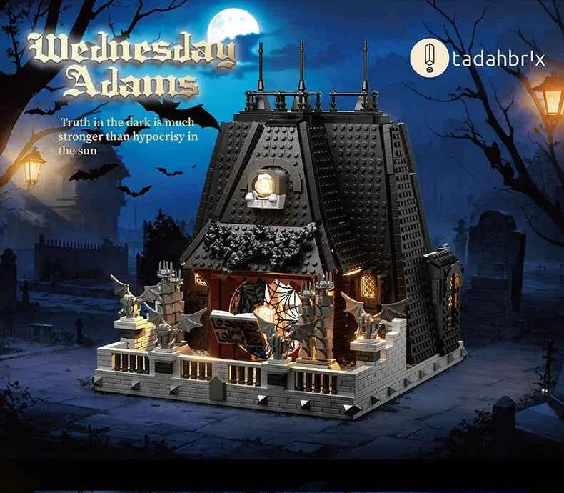 2419PCS Wednesday Adams House Building Blocks Darkness Villa Model Bricks Desktop Decoration Diy Toys For Kids Holiday Gifts