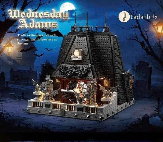 2419PCS Wednesday Adams House Building Blocks Darkness Villa Model Bricks Desktop Decoration Diy Toys For Kids Holiday Gifts